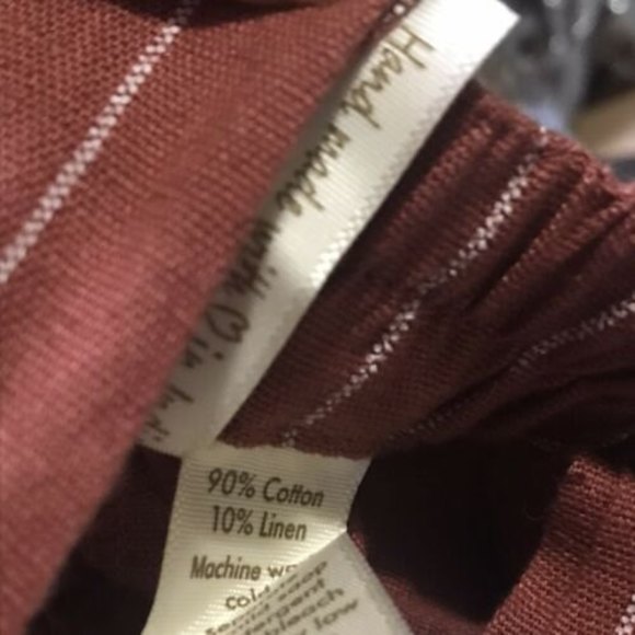 Japna Striped Linen Blend Dress Vintage Overall Feel Crisscross Back Pinafore M - Picture 10 of 11